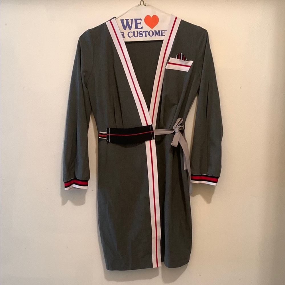 European designer dress with Red and White Trim